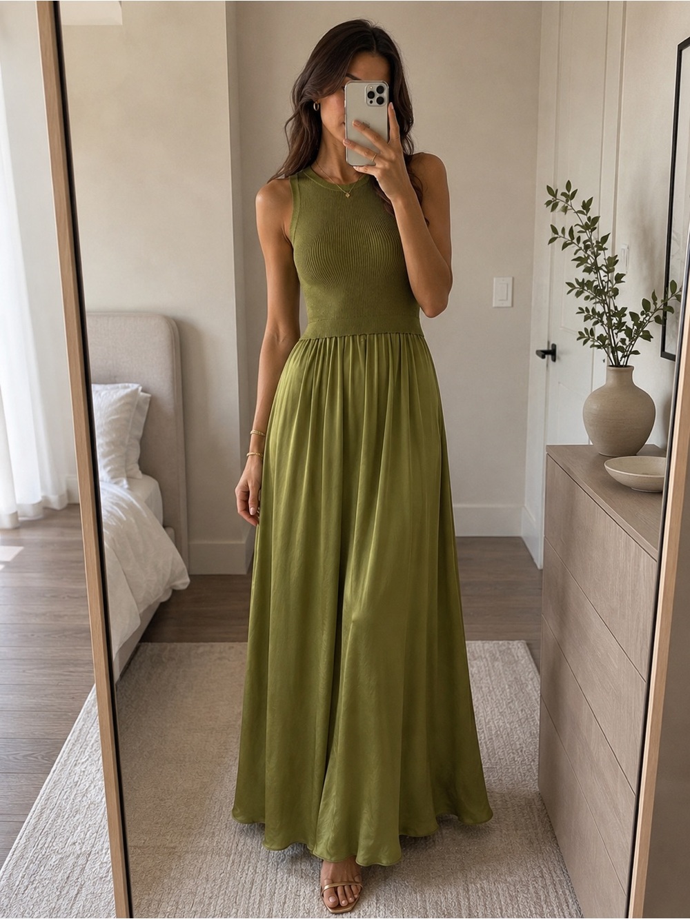 Sleeveless Olive Maxi Dress - Elegant Women's Summer Dress